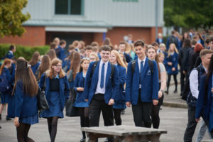 Students all in a courtyard
