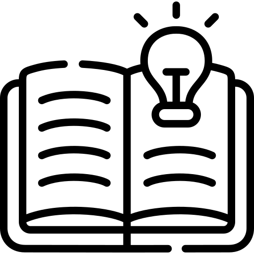 Black outline of a book and lightbulb