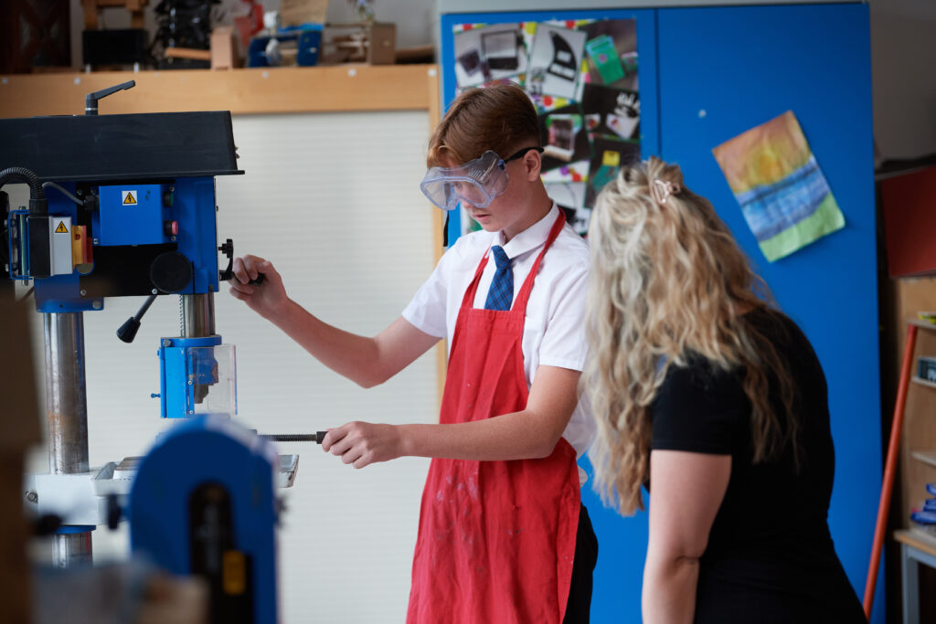 Student working with drill